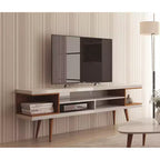 Meuble TV Utopia 70,47" pour téléviseurs jusqu'à 65" Blanc Brillant/Crème Érable - Manhattan Comfort : Console Moderne avec Rangement