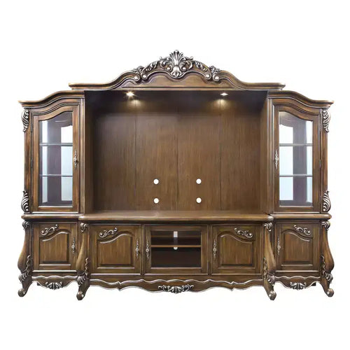121" Latisha Tv Entertainment Centers Antique Oak - Acme Furniture: Wood Frame, Tempered Glass, Fixed Shelves