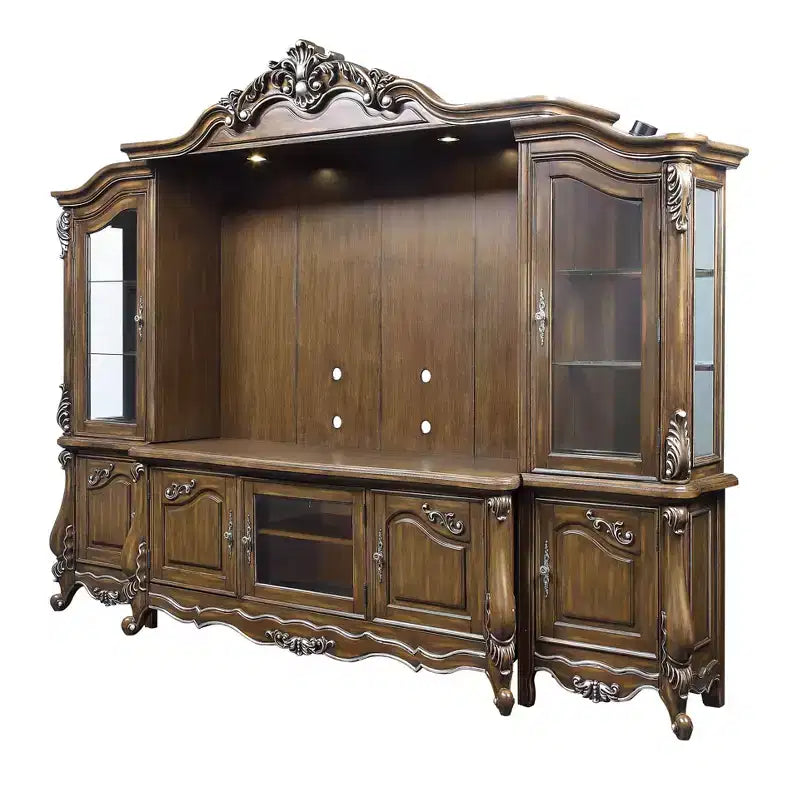 Meuble TV 121" Latisha Centres de divertissement chêne antique - Acme Furniture : cadre en bois, verre trempé, étagères fixes