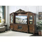 Meuble TV 121" Latisha Centres de divertissement chêne antique - Acme Furniture : cadre en bois, verre trempé, étagères fixes