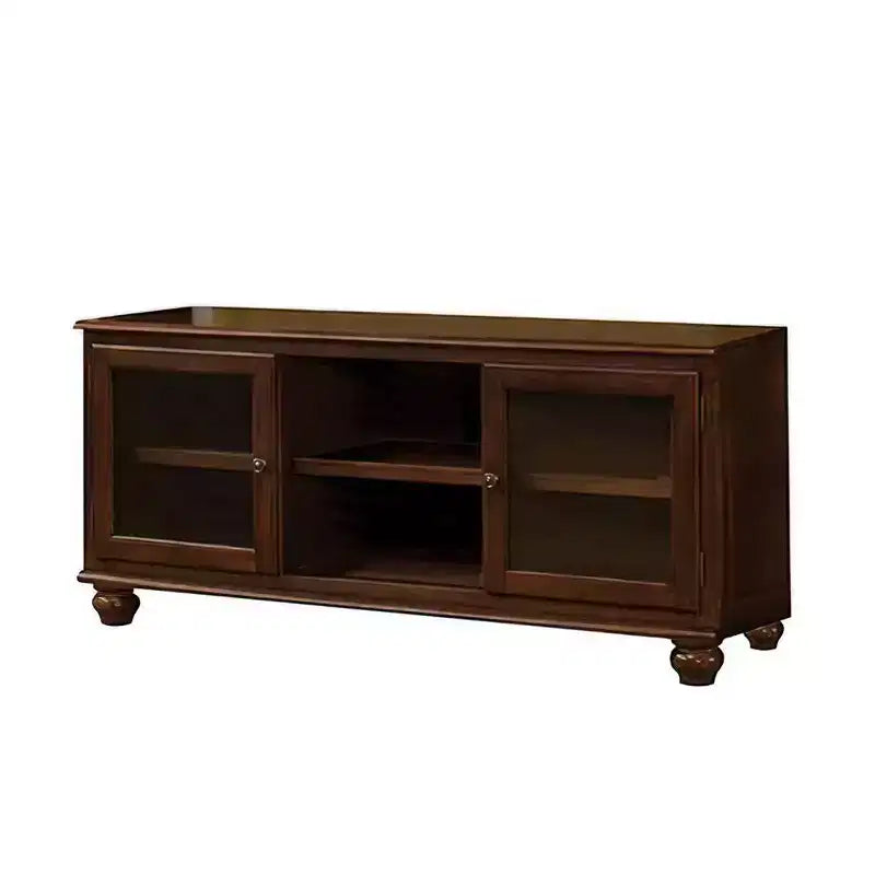 Meuble TV Dita 58 po pour téléviseurs jusqu'à 59 po Noyer - Acme Furniture : Portes en verre, Compartiments ouverts, Aucun assemblage requis