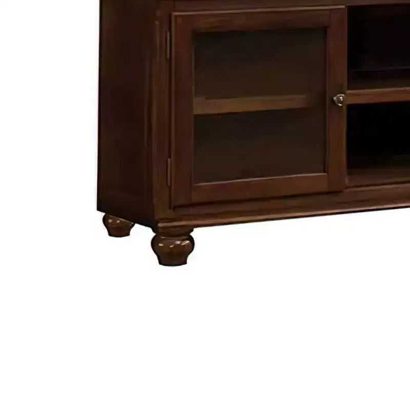Meuble TV Dita 58 po pour téléviseurs jusqu'à 59 po Noyer - Acme Furniture : Portes en verre, Compartiments ouverts, Aucun assemblage requis