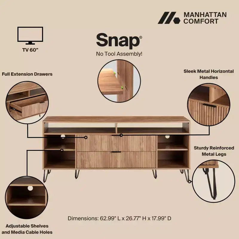 Meuble TV Dumbo Manhattan Comfort de 63 po pour téléviseurs jusqu'à 60 po, brun doré