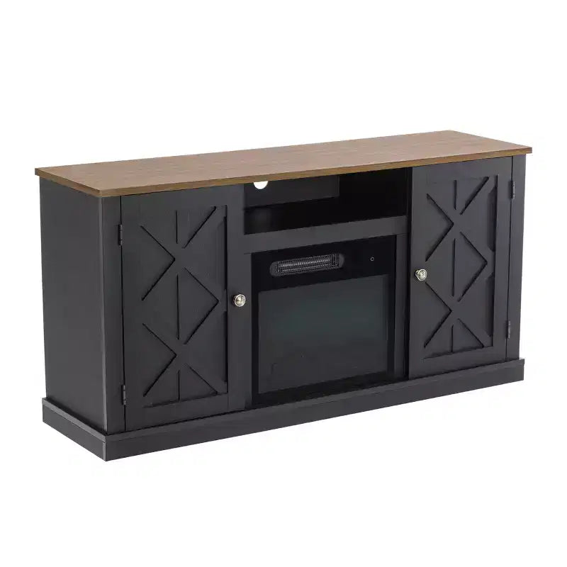 Meuble TV et cheminée électrique pour téléviseurs jusqu'à 60 po Gris - Essentiels pour la maison : Composite de bois MDF, Quincaillerie en nickel
