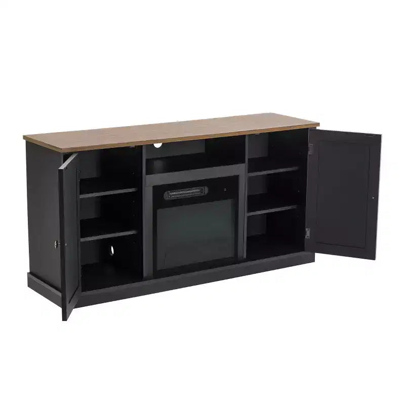 Meuble TV et cheminée électrique pour téléviseurs jusqu'à 60 po Gris - Essentiels pour la maison : Composite de bois MDF, Quincaillerie en nickel