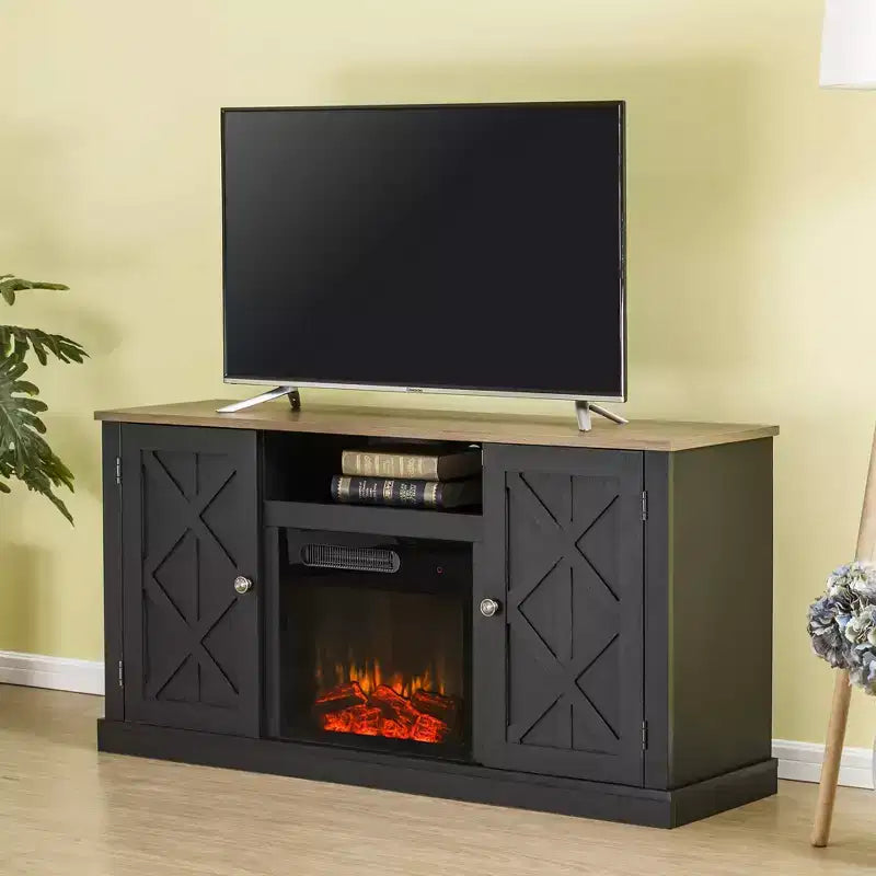Meuble TV et cheminée électrique pour téléviseurs jusqu'à 60 po Gris - Essentiels pour la maison : Composite de bois MDF, Quincaillerie en nickel