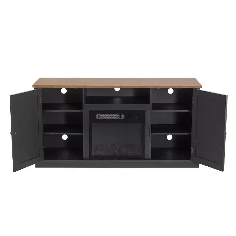Meuble TV et cheminée électrique pour téléviseurs jusqu'à 60 po Gris - Essentiels pour la maison : Composite de bois MDF, Quincaillerie en nickel