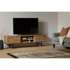 Meuble télé Mezzy de South Shore pour téléviseurs jusqu'à 75", chêne nordique : console média moderne avec rangement, panneaux de particules stratifiés