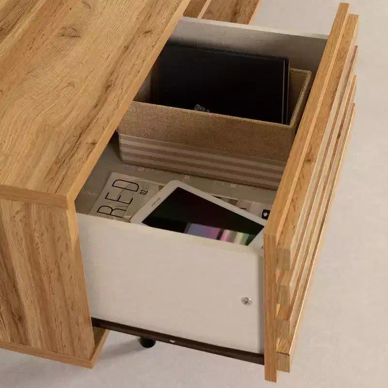 Meuble télé Mezzy de South Shore pour téléviseurs jusqu'à 75", chêne nordique : console média moderne avec rangement, panneaux de particules stratifiés