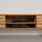 Meuble télé Mezzy de South Shore pour téléviseurs jusqu'à 75", chêne nordique : console média moderne avec rangement, panneaux de particules stratifiés