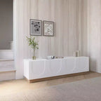 Meuble TV Nexera Nauraa pour téléviseurs jusqu'à 80", Blanc : Console moderne avec étagères réglables et gestion des câbles
