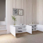 Meuble TV Nexera Nauraa pour téléviseurs jusqu'à 80", Blanc : Console moderne avec étagères réglables et gestion des câbles