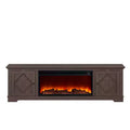 78" Farmhouse TV Stand for TVs up to 80" with Electric Fireplace Brown - Festivo: Media Console, MDF Storage
