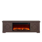 78" Farmhouse TV Stand for TVs up to 80" with Electric Fireplace Brown - Festivo: Media Console, MDF Storage
