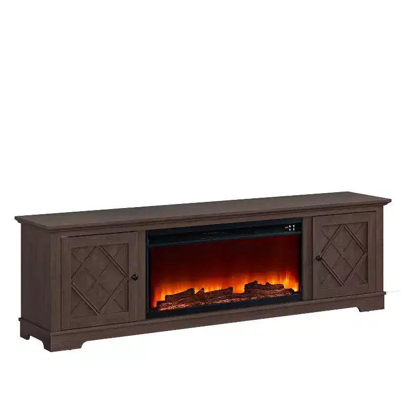 Meuble TV de ferme de 78 po pour téléviseurs jusqu'à 80 po avec foyer électrique brun - Festivo : Console multimédia, Rangement en MDF