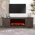 Meuble TV de ferme de 78 po pour téléviseurs jusqu'à 80 po avec foyer électrique brun - Festivo : Console multimédia, Rangement en MDF