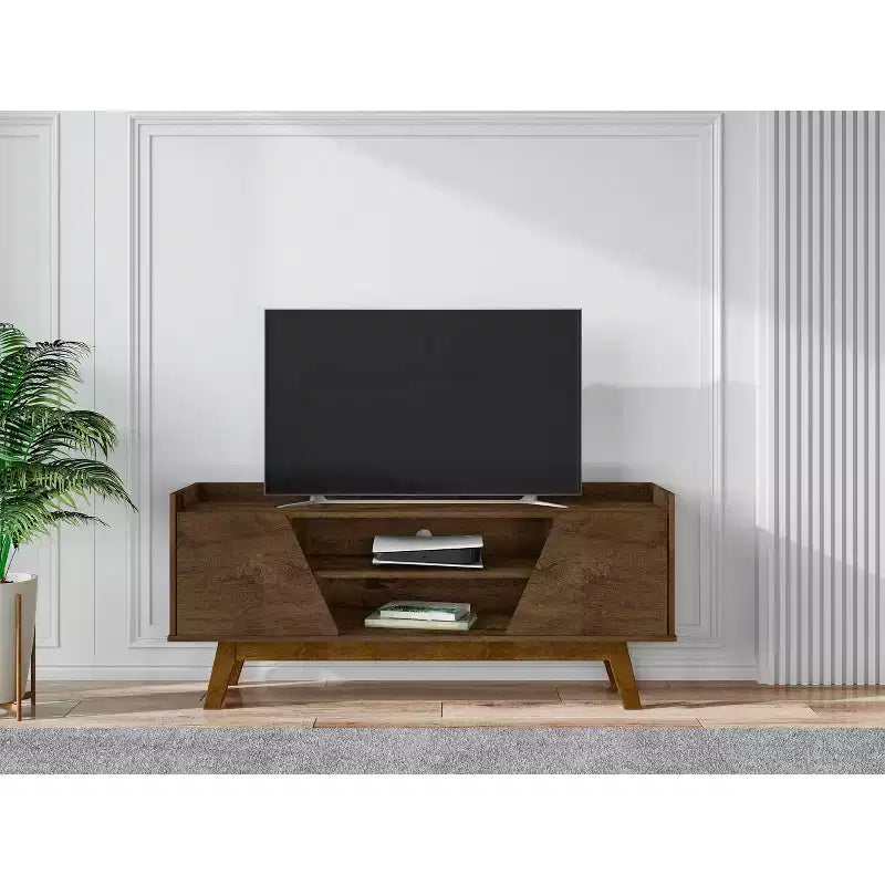 Meuble TV 4 étagères Marcus Mid-Century Modern pour téléviseurs jusqu'à 55" marron rustique - Manhattan Comfort