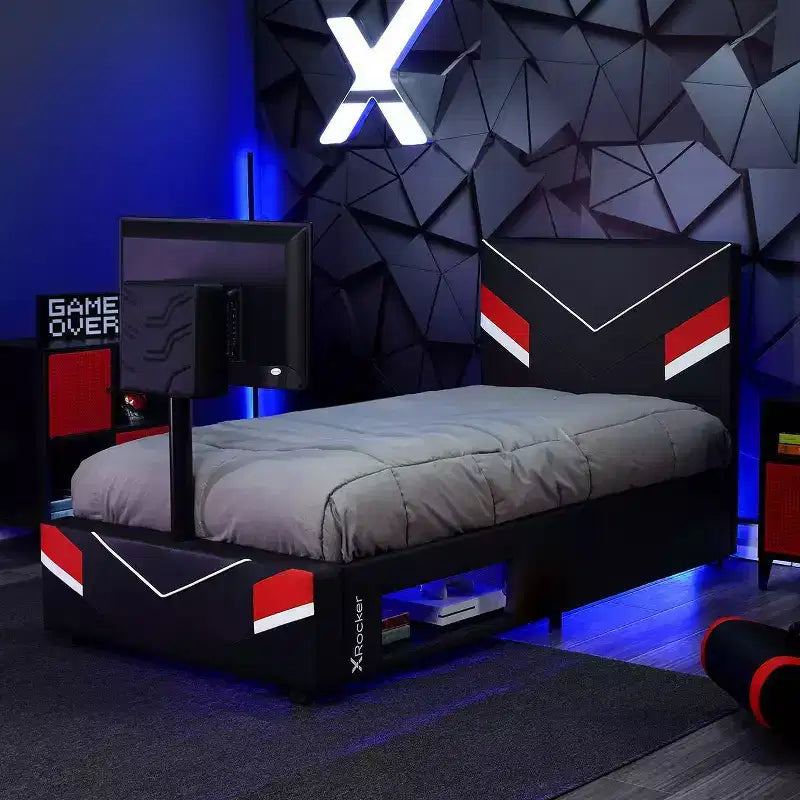 Lit Gamer Twin Orion Esports avec Support TV pour Téléviseurs jusqu'à 32" Noir/Rouge - X Rocker