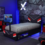 Lit Gamer Twin Orion Esports avec Support TV pour Téléviseurs jusqu'à 32" Noir/Rouge - X Rocker
