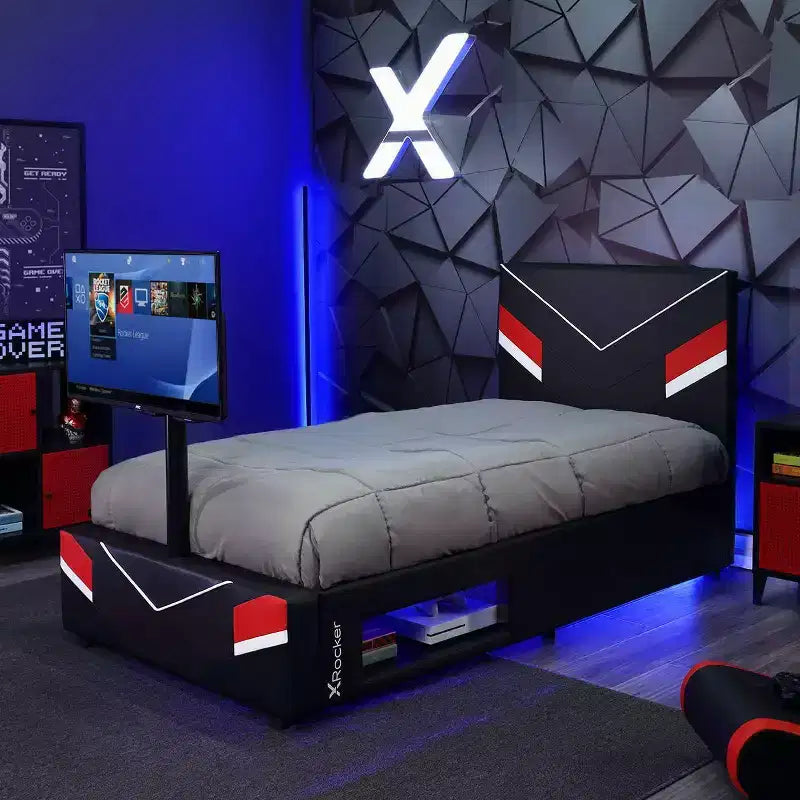 Lit Gamer Twin Orion Esports avec Support TV pour Téléviseurs jusqu'à 32" Noir/Rouge - X Rocker