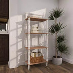 Étagère en pin style ferme blanche - Olivia & May : Bibliothèque à 4 niveaux, Organisateur de rangement haut