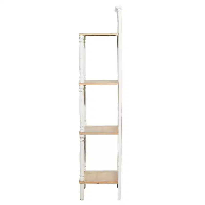 Étagère en pin style ferme blanche - Olivia & May : Bibliothèque à 4 niveaux, Organisateur de rangement haut