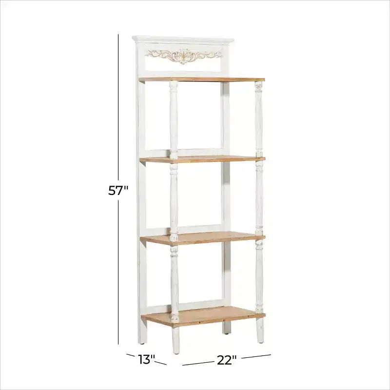 Étagère en pin style ferme blanche - Olivia & May : Bibliothèque à 4 niveaux, Organisateur de rangement haut
