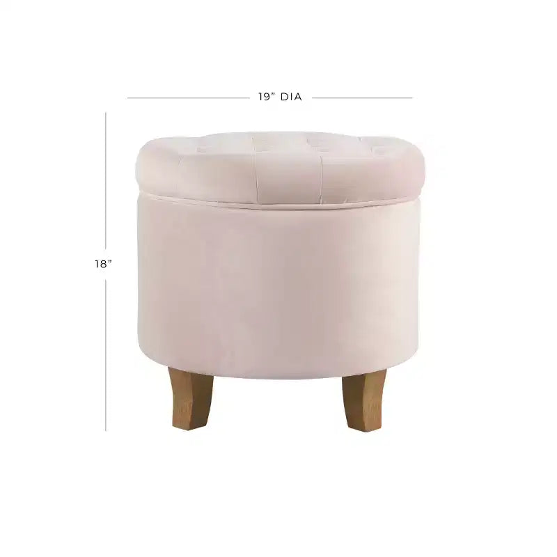 Pouffe de rangement rond capitonné en velours HomePop Rose fard à joues : repose-pieds rembourré, avec couvercle non articulé