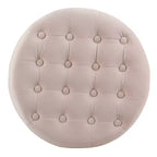 Pouffe de rangement rond capitonné en velours HomePop Rose fard à joues : repose-pieds rembourré, avec couvercle non articulé