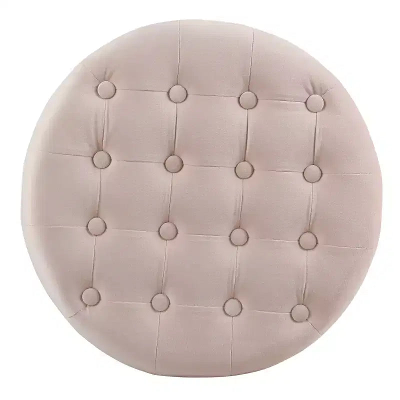 Pouffe de rangement rond capitonné en velours HomePop Rose fard à joues : repose-pieds rembourré, avec couvercle non articulé