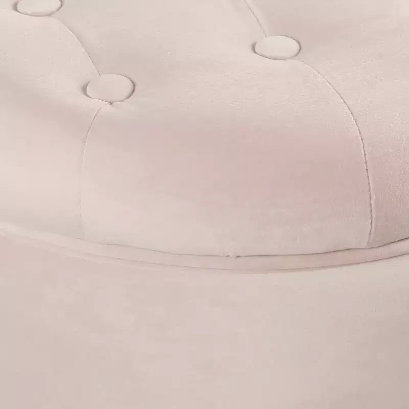 Pouffe de rangement rond capitonné en velours HomePop Rose fard à joues : repose-pieds rembourré, avec couvercle non articulé