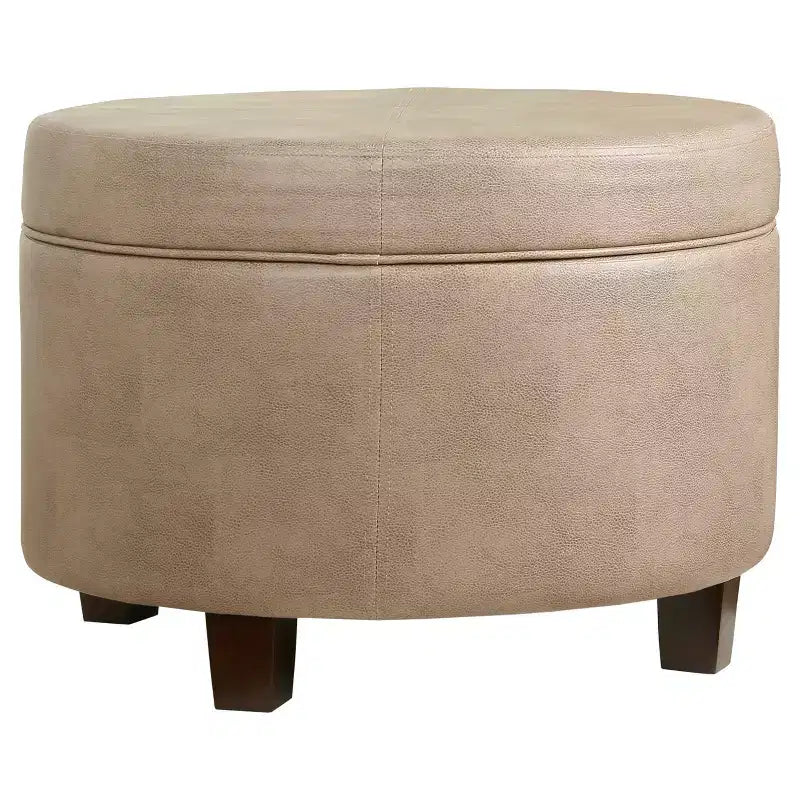 Pouffe de rangement rond en similicuir taupe - HomePop
