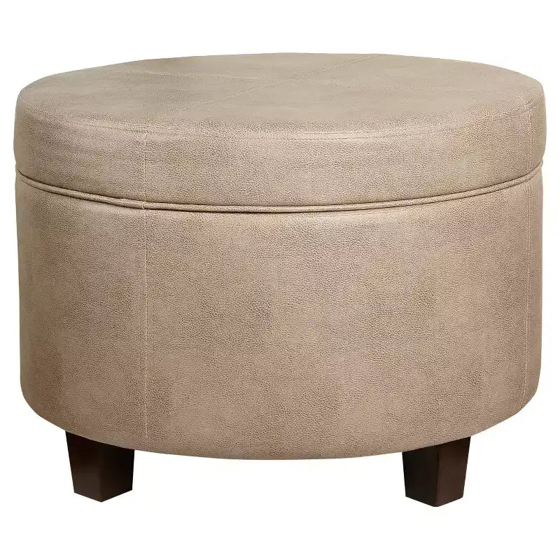 Pouffe de rangement rond en similicuir taupe - HomePop