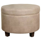 Pouffe de rangement rond en similicuir taupe - HomePop