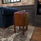Tabouret en cuir traditionnel marron - Olivia & May : Cadre rond en bois, aucun assemblage, nettoyer les taches.