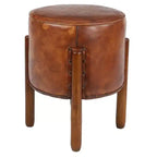 Tabouret en cuir traditionnel marron - Olivia & May : Cadre rond en bois, aucun assemblage, nettoyer les taches.