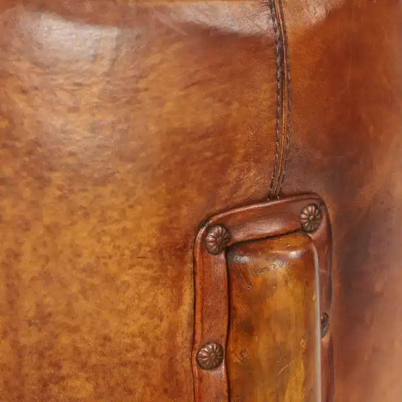 Tabouret en cuir traditionnel marron - Olivia & May : Cadre rond en bois, aucun assemblage, nettoyer les taches.