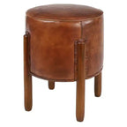 Tabouret en cuir traditionnel marron - Olivia & May : Cadre rond en bois, aucun assemblage, nettoyer les taches.