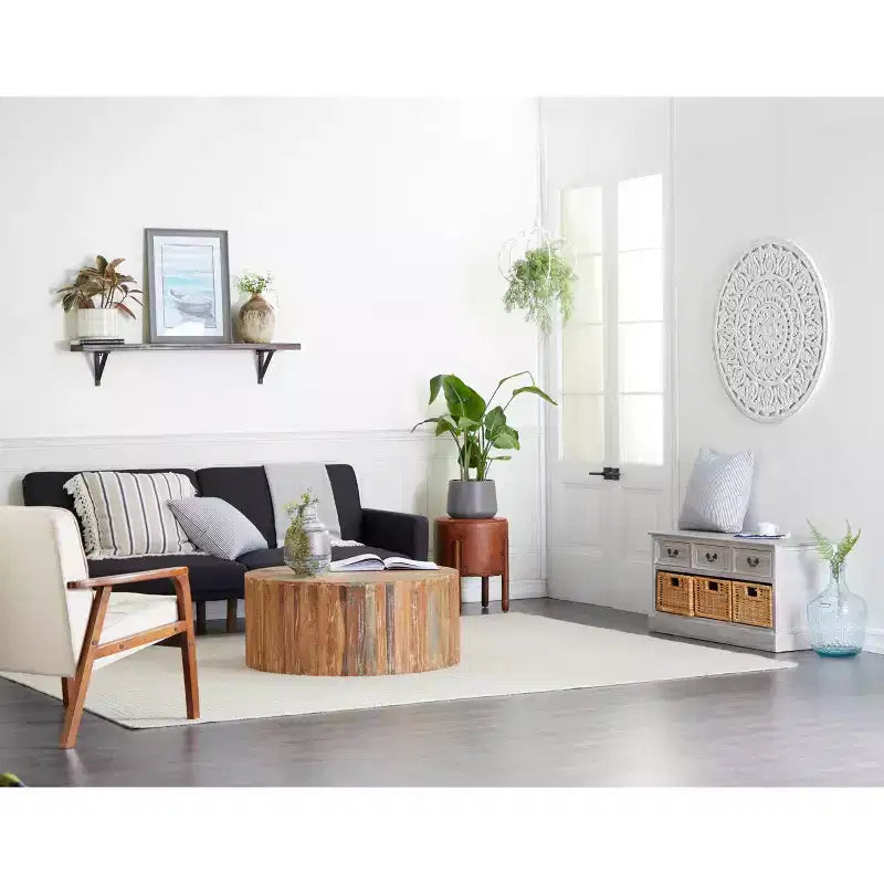 Tabouret en cuir traditionnel marron - Olivia & May : Cadre rond en bois, aucun assemblage, nettoyer les taches.