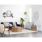 Tabouret en cuir traditionnel marron - Olivia & May : Cadre rond en bois, aucun assemblage, nettoyer les taches.