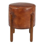 Tabouret en cuir traditionnel marron - Olivia & May : Cadre rond en bois, aucun assemblage, nettoyer les taches.