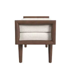 Banc HomePop en bouclette rembourré avec base en bois crème : finition noyer mi-clair, forme rectangulaire, revêtement en polyester