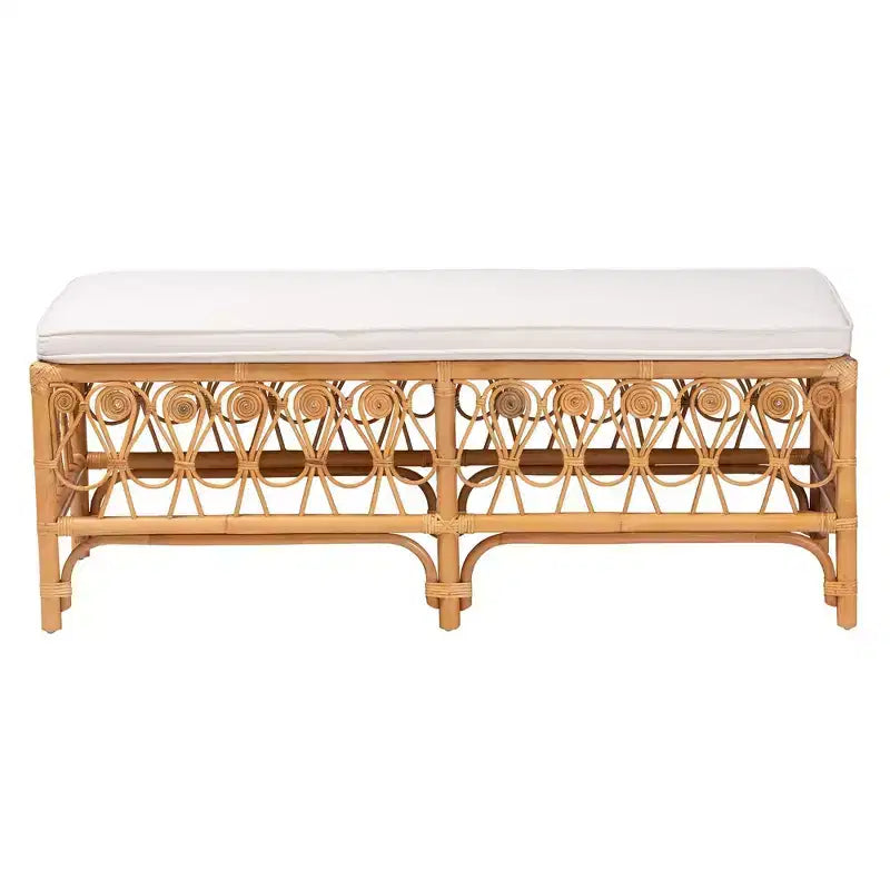 Banc en rotin Ibiza bali & pari blanc/miel clair : Fait main, coussin moelleux, aucun assemblage requis