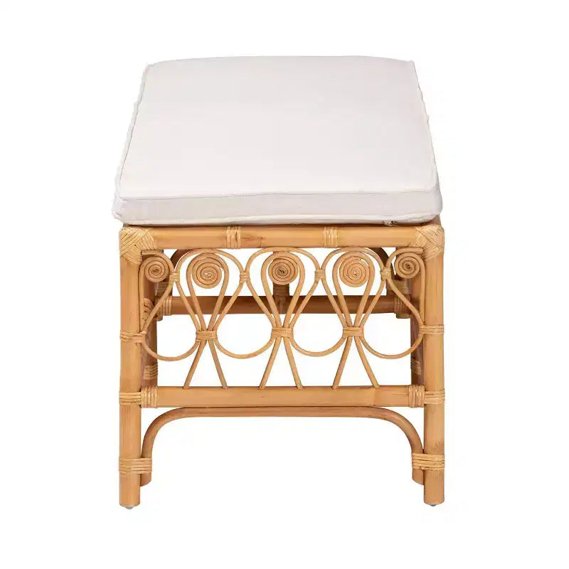 Banc en rotin Ibiza bali & pari blanc/miel clair : Fait main, coussin moelleux, aucun assemblage requis