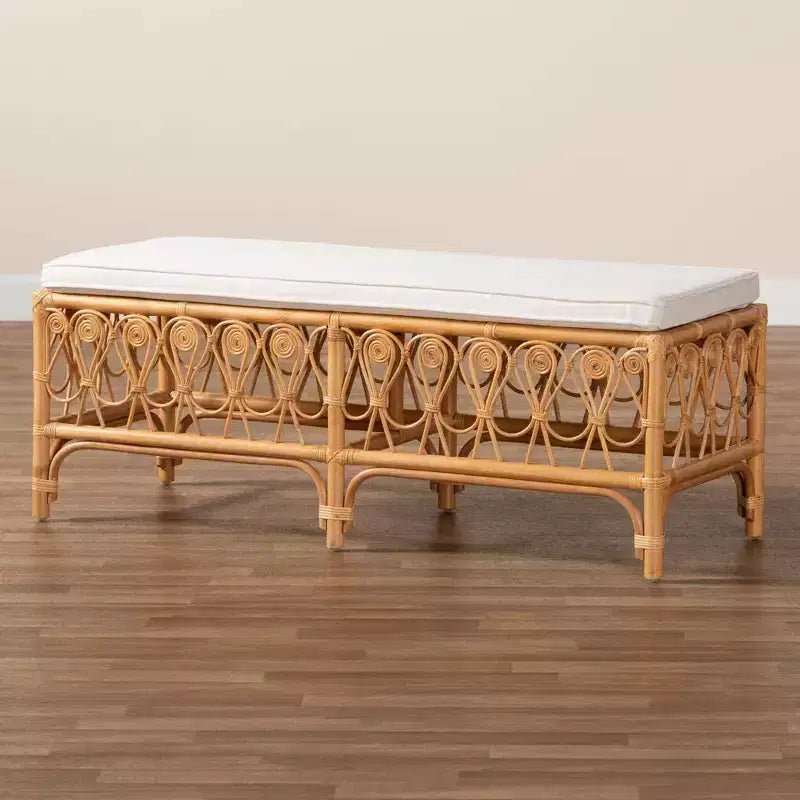 Banc en rotin Ibiza bali & pari blanc/miel clair : Fait main, coussin moelleux, aucun assemblage requis