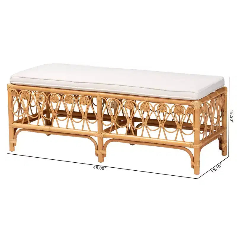 Banc en rotin Ibiza bali & pari blanc/miel clair : Fait main, coussin moelleux, aucun assemblage requis