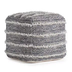 Pouf Ouray bleu/ivoire - Anji Mountain : Ottoman carré géométrique bohème, housse amovible, fait à la main, 53x53x53 cm