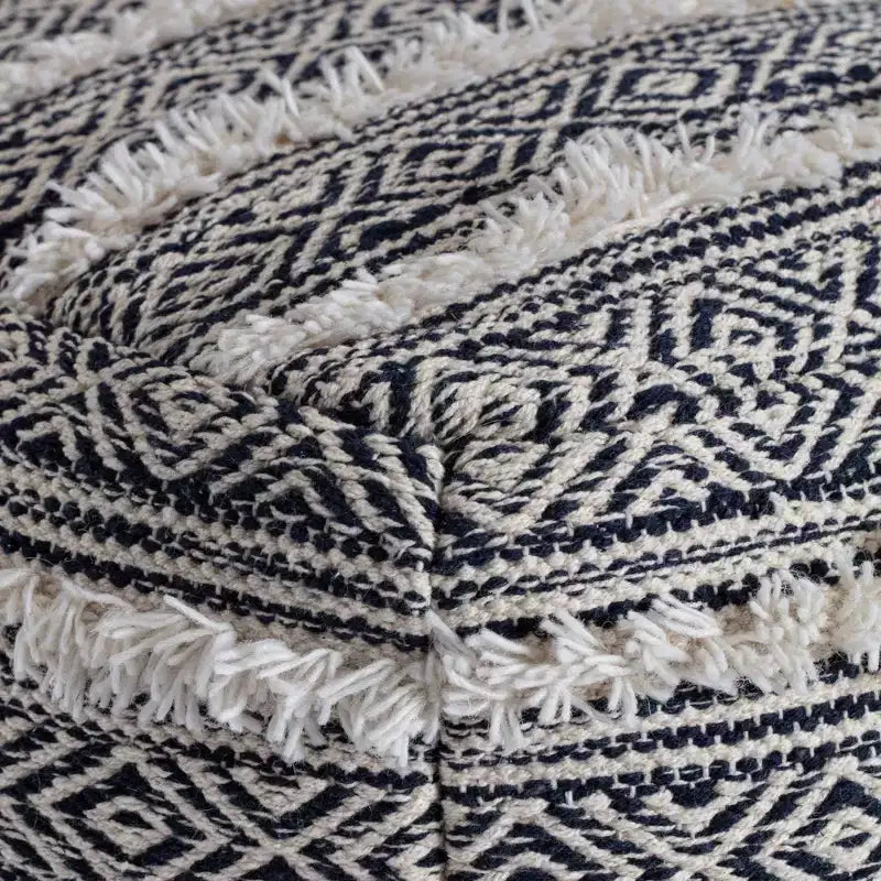 Pouf Ouray bleu/ivoire - Anji Mountain : Ottoman carré géométrique bohème, housse amovible, fait à la main, 53x53x53 cm