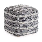 Pouf Ouray bleu/ivoire - Anji Mountain : Ottoman carré géométrique bohème, housse amovible, fait à la main, 53x53x53 cm