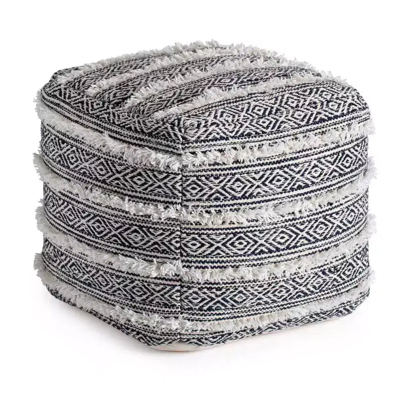 Pouf Ouray bleu/ivoire - Anji Mountain : Ottoman carré géométrique bohème, housse amovible, fait à la main, 53x53x53 cm